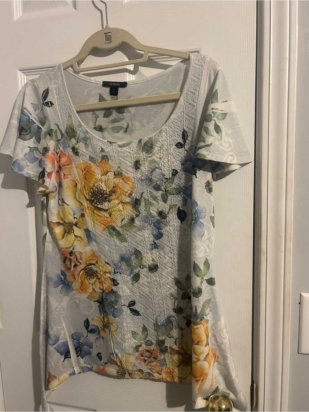 Expresso Floral Scoop Neck Tee - Yellow & Blue Floral